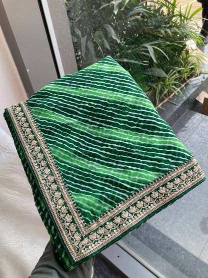 Teeya Creation New Trendy Leheriya Bandhani Georgette Saree For Daily Wear -Green