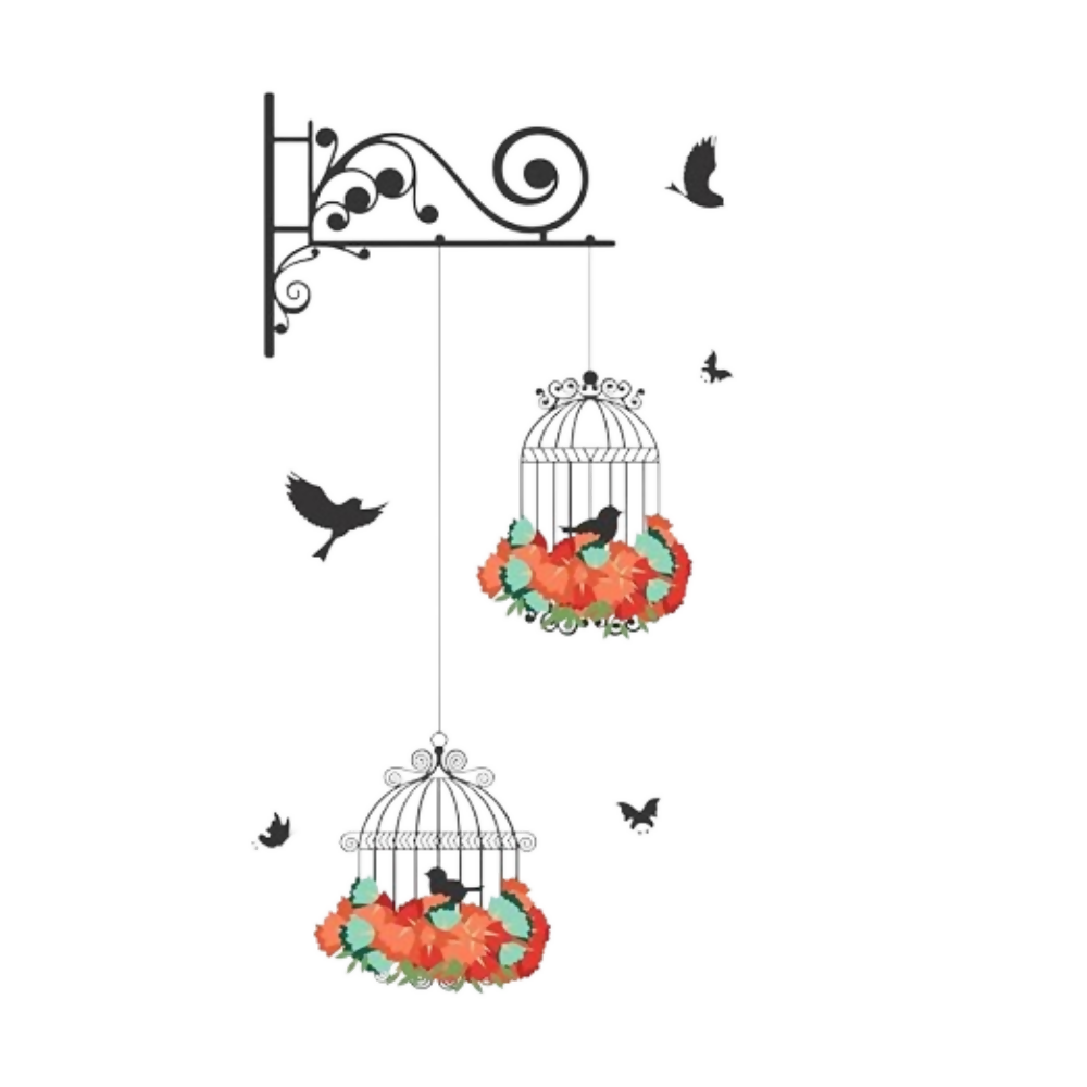 Decals Design 'Hanging Birds Cage with Flowers' Wall Sticker (PVC Vinyl, 50 cm x 70 cm)