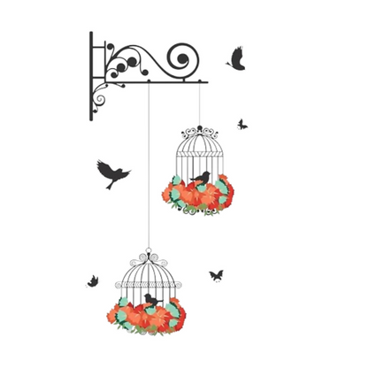 Decals Design 'Hanging Birds Cage with Flowers' Wall Sticker (PVC Vinyl, 50 cm x 70 cm)