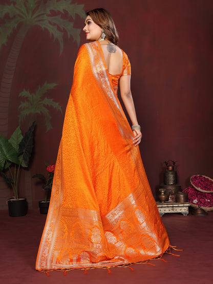 Anaita Mustard Zari Weaving Work Satin Silk Saree With Blouse