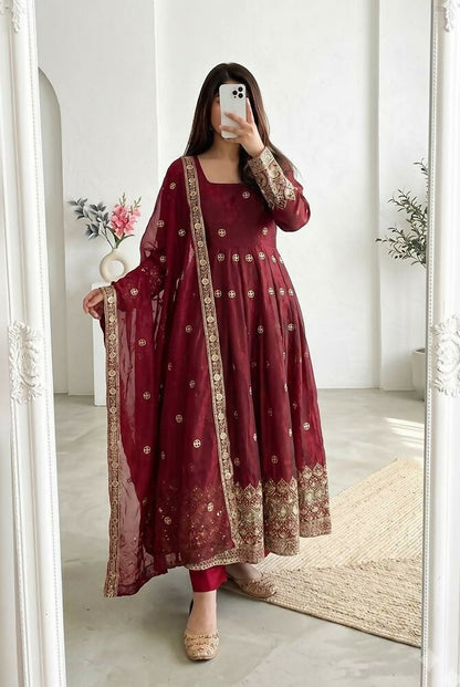 Teeya Creation New Latest Trendy Elegant Maroon Festive Anarkali Suit for Women