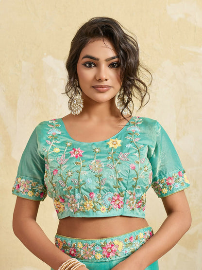 Teeya Creation New Stylish Trendy Party Wear Saree-Aqua_Blue