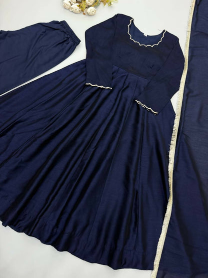Teeya Creation Navy Blue Scallop Border Anarkali Kurta Set For Women