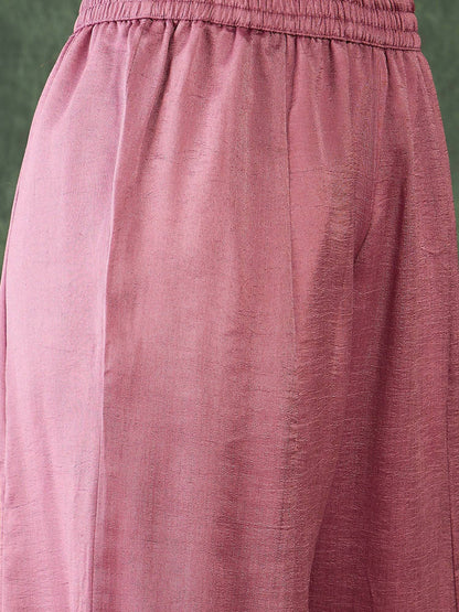 The52 Women's Gorgeous Embroidery Work Viscose Silk Fabric A-line Kurta Sharara and Dupatta Set-Onion