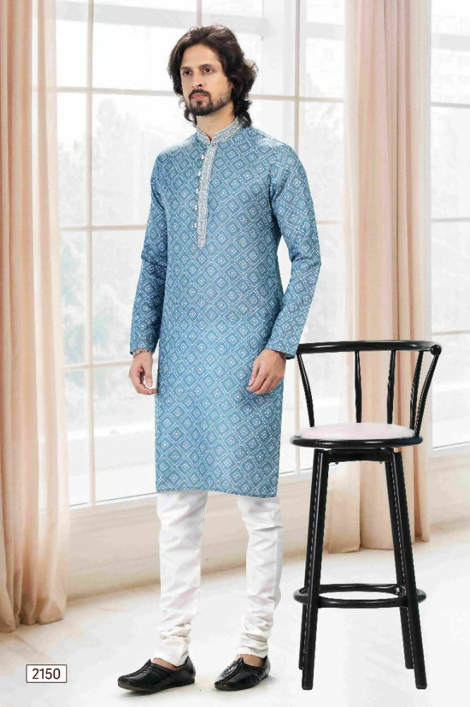 Raivat Ethnic Cotton Thread Work Kurta Pajama In Blue Colour