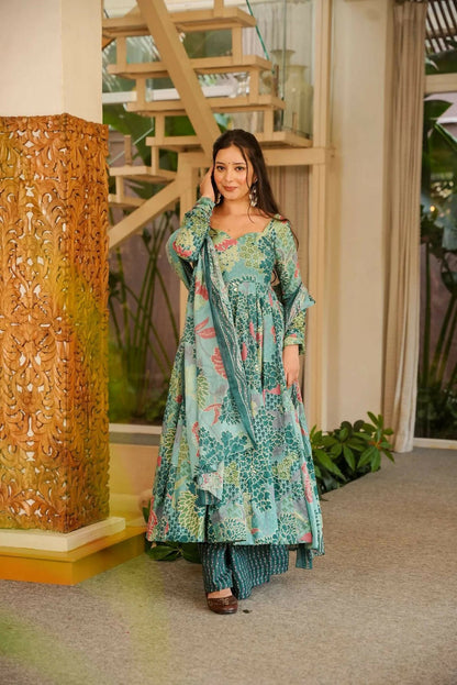 Aayaa Designer Cotton Silk Suit - Sky Blue