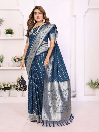 Aastha Fashion Navy Blue Georgette Silk Zari Weaving Saree