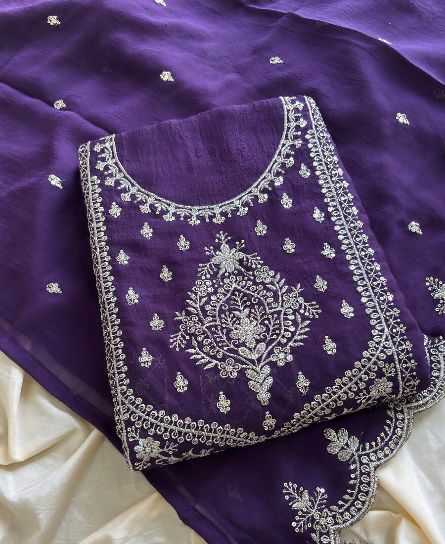 KC Purple Wedding Wear Embroidered Crush Silk Salwar Suit