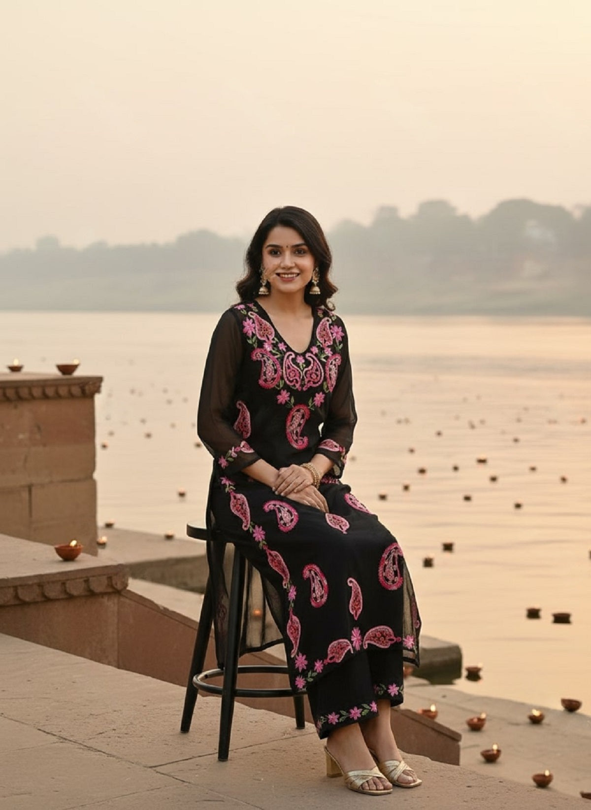 Dwija Fashion Embroidered Kurti With Pant-Black