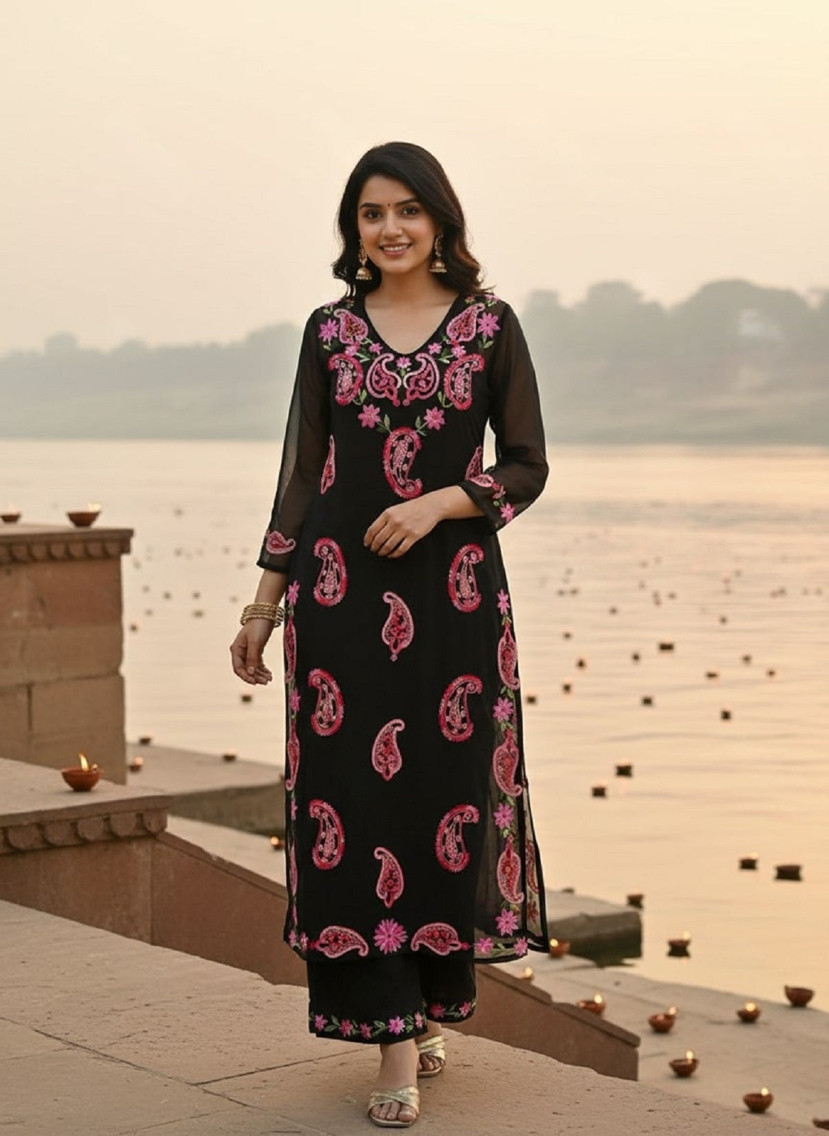 Dwija Fashion Embroidered Kurti With Pant-Black