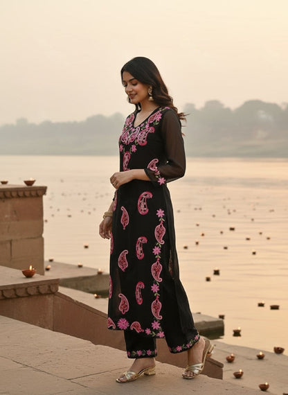 Dwija Fashion Embroidered Kurti With Pant-Black
