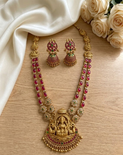 Jewel City Women's Traditional Lakshmi Temple Necklace Set With Earrings Gold-Plated Ethnic Jewelry Handcrafted For Weddings & Festivals