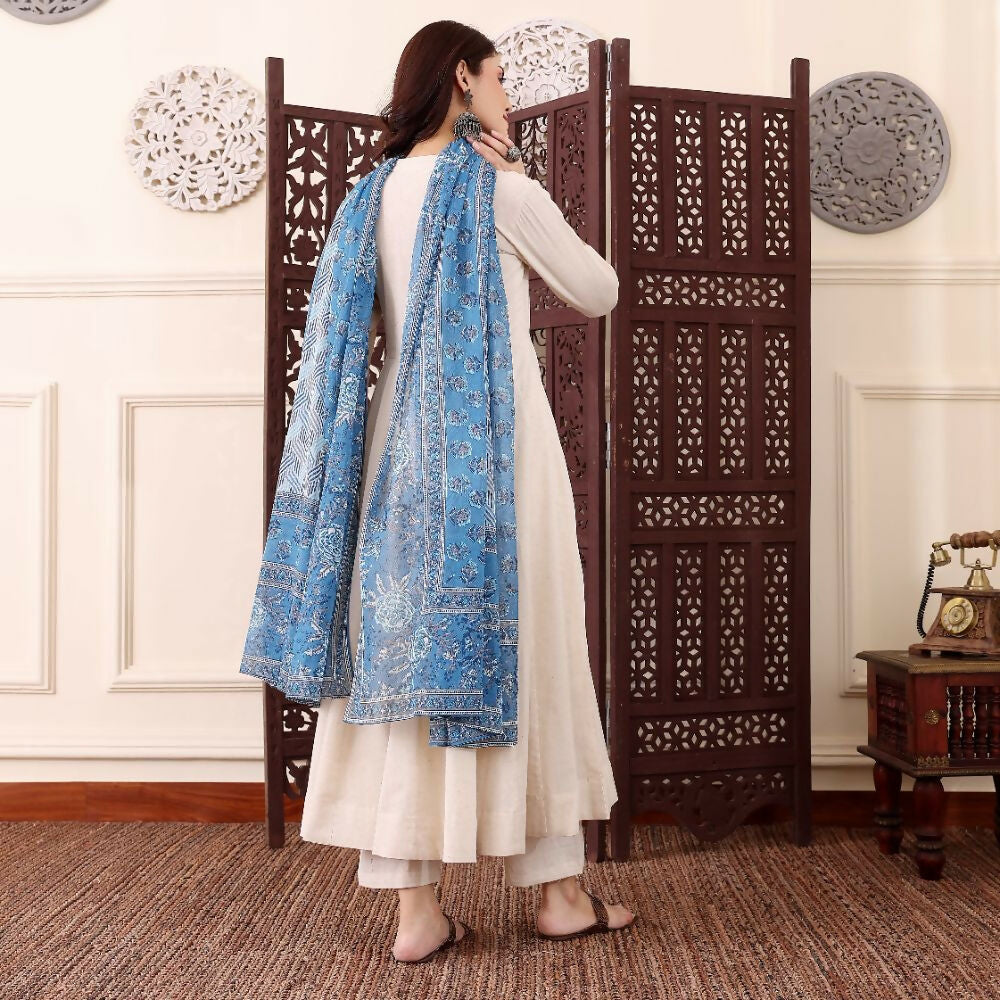The52 Women's Beautiful Solid Chanderi Silk Fabric Flared Anarkali Pant and Dupatta Set