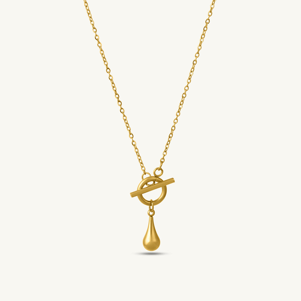 Gold Toggle Chain Necklace with Teardrop Charm