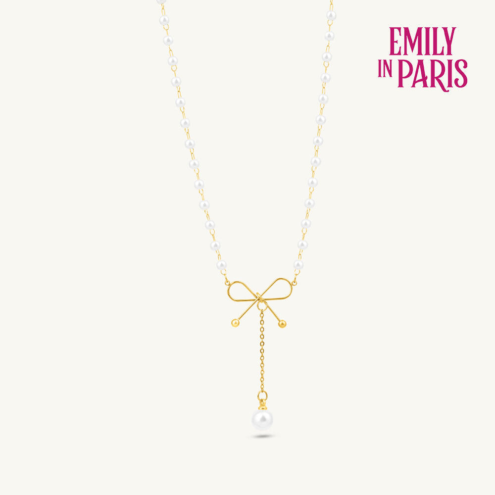 Pearl Drop Bow Pendant Necklace