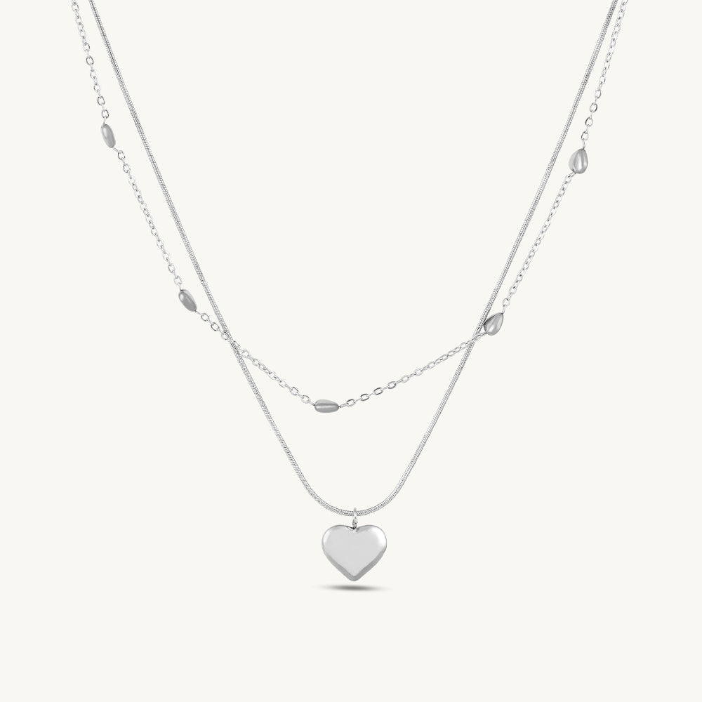 Layered Metallic Heart Pendant Necklace