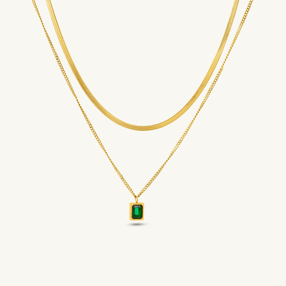 Radiant Green Charm Layered Necklace