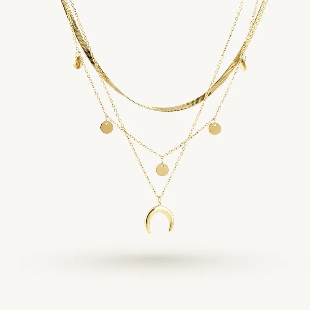 Disc Charm Crescent Layer Necklace