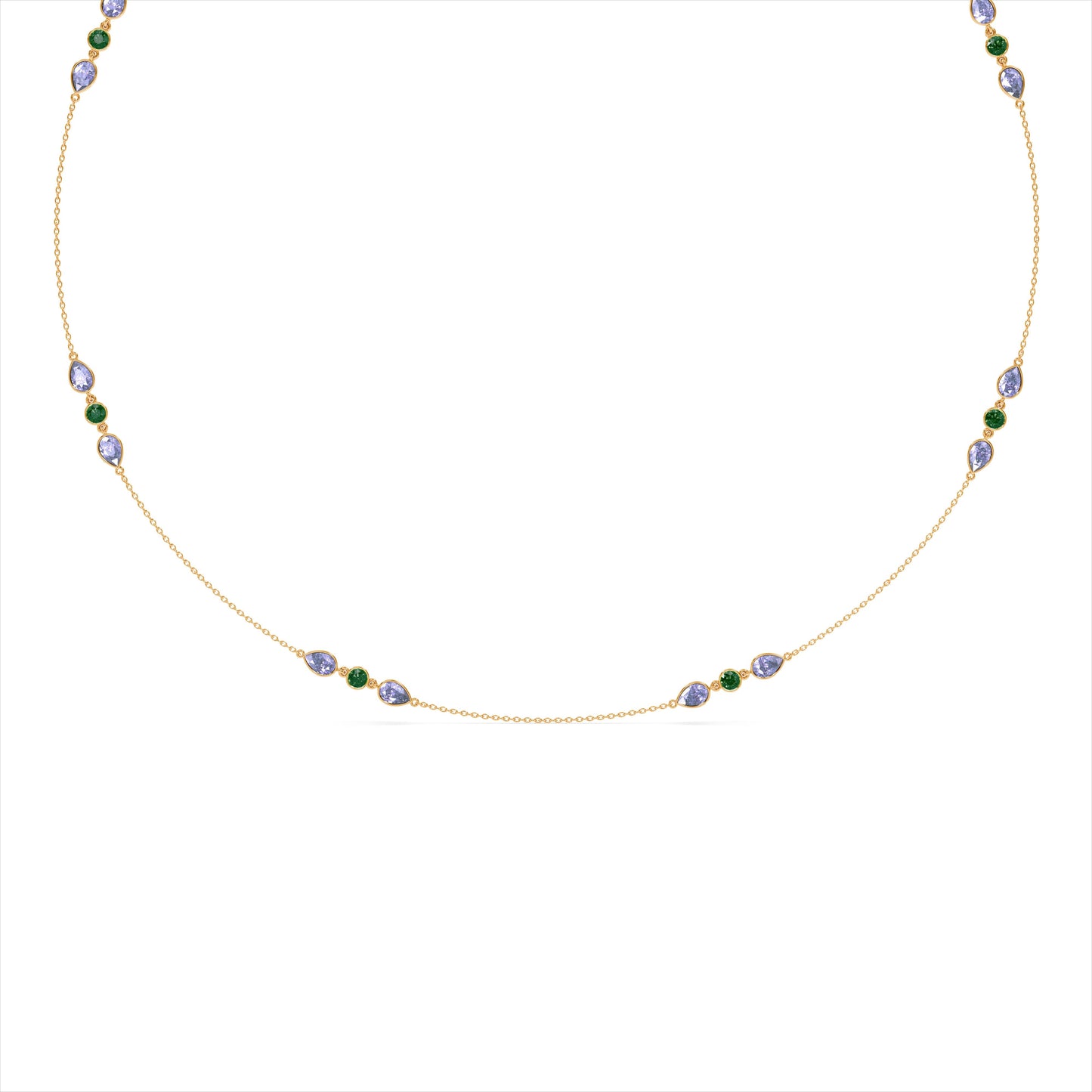 Emerald and Tanzanite 9KT Gold Necklace