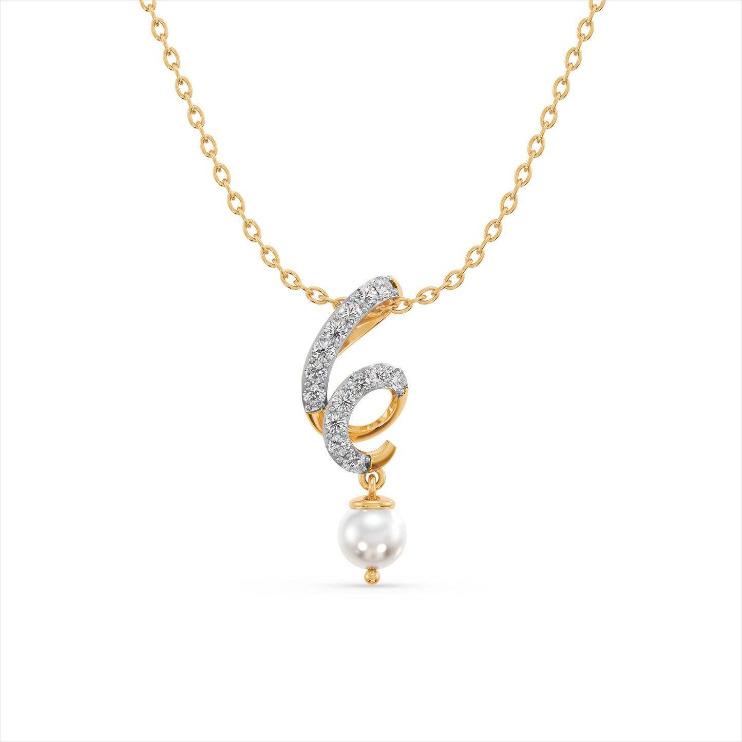 Swirling Pearl 9KT Gold Laboratory Grown Diamond Necklace