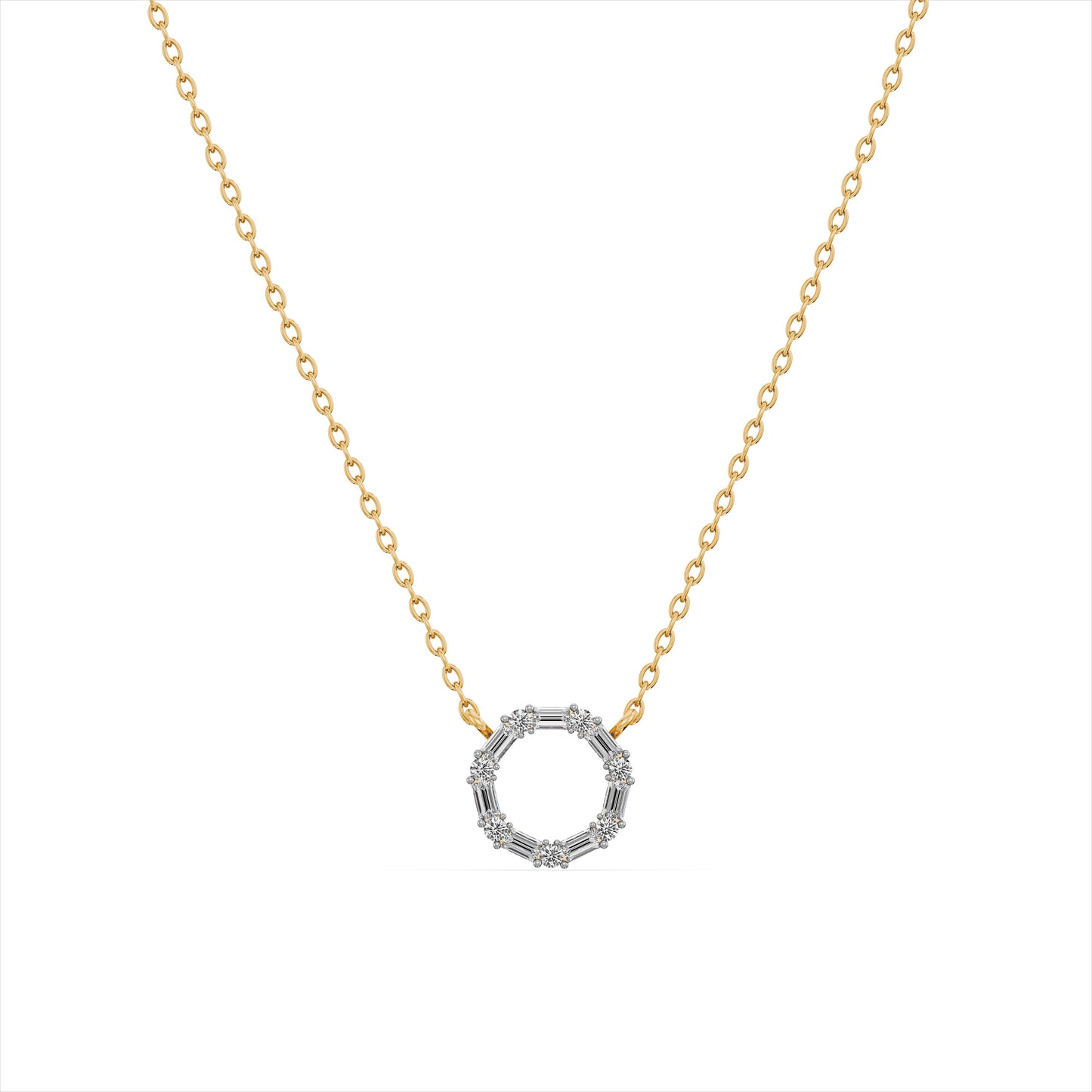Glittery Circle 9KT Gold Laboratory Grown Diamond Necklace