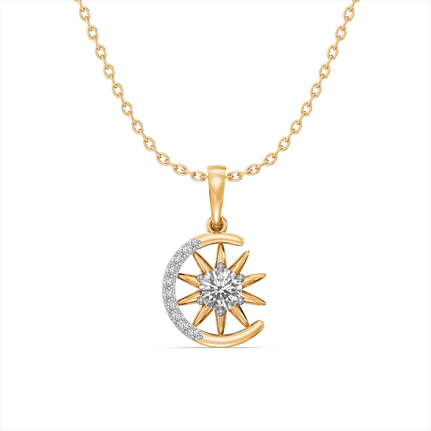 Sun in Moon 9KT Gold Laboratory Grown Diamond Necklace