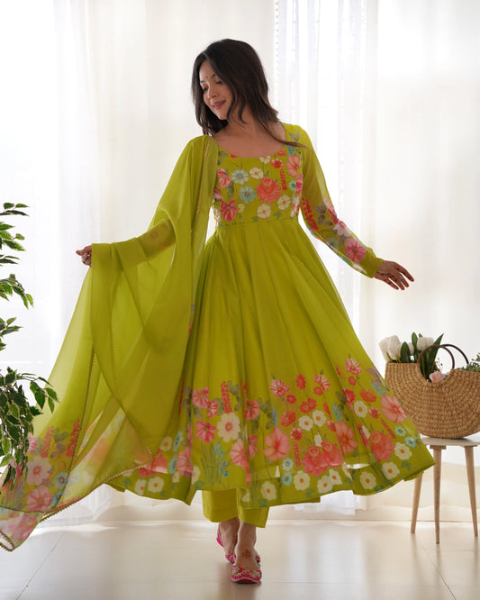 Lehenga Mart Designer Anarkali Suit With Kurta Pant Dupatta For Women-Liril