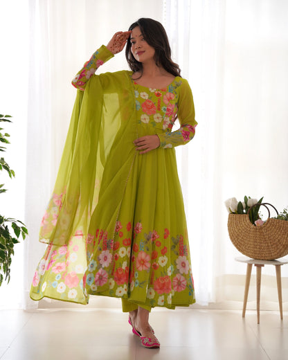 Lehenga Mart Designer Anarkali Suit With Kurta Pant Dupatta For Women-Liril