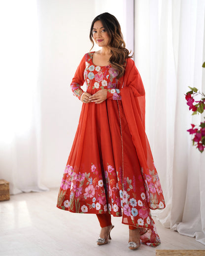 Lehenga Mart Designer Anarkali Suit With Kurta Pant Dupatta For Women-Rust