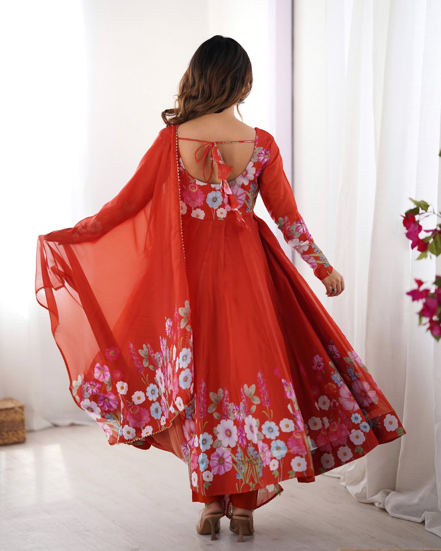 Lehenga Mart Designer Anarkali Suit With Kurta Pant Dupatta For Women-Rust