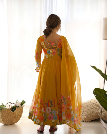 Lehenga Mart Designer Anarkali Suit With Kurta Pant Dupatta For Women-Yellow