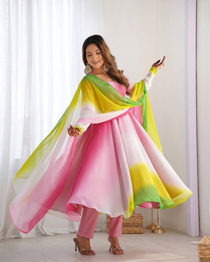 Lehenga Mart Designer Anarkali Suit With Kurta Pant Dupatta For Women-Multicolor