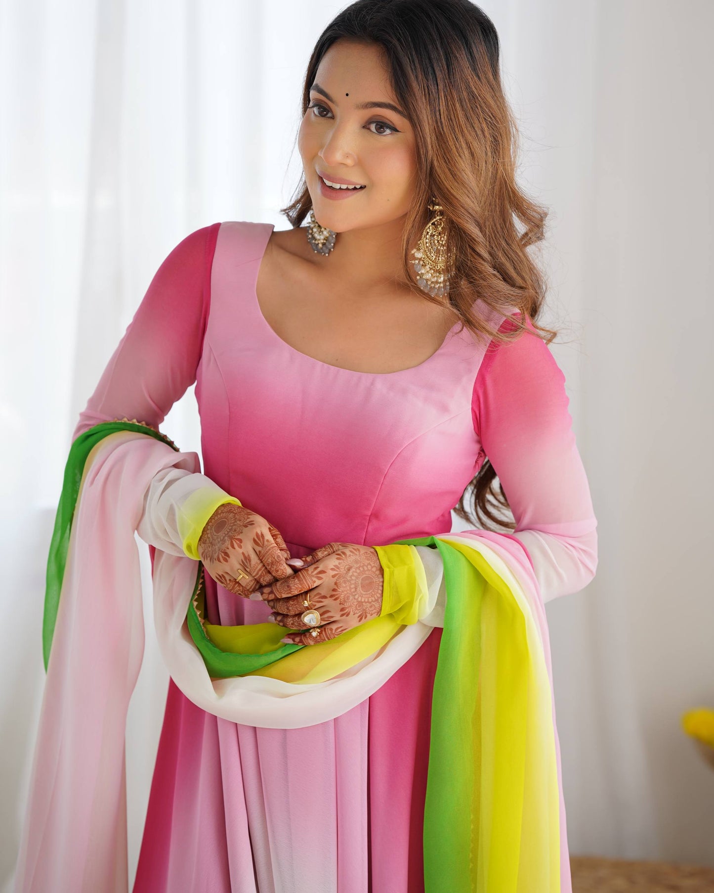 Lehenga Mart Designer Anarkali Suit With Kurta Pant Dupatta For Women-Multicolor