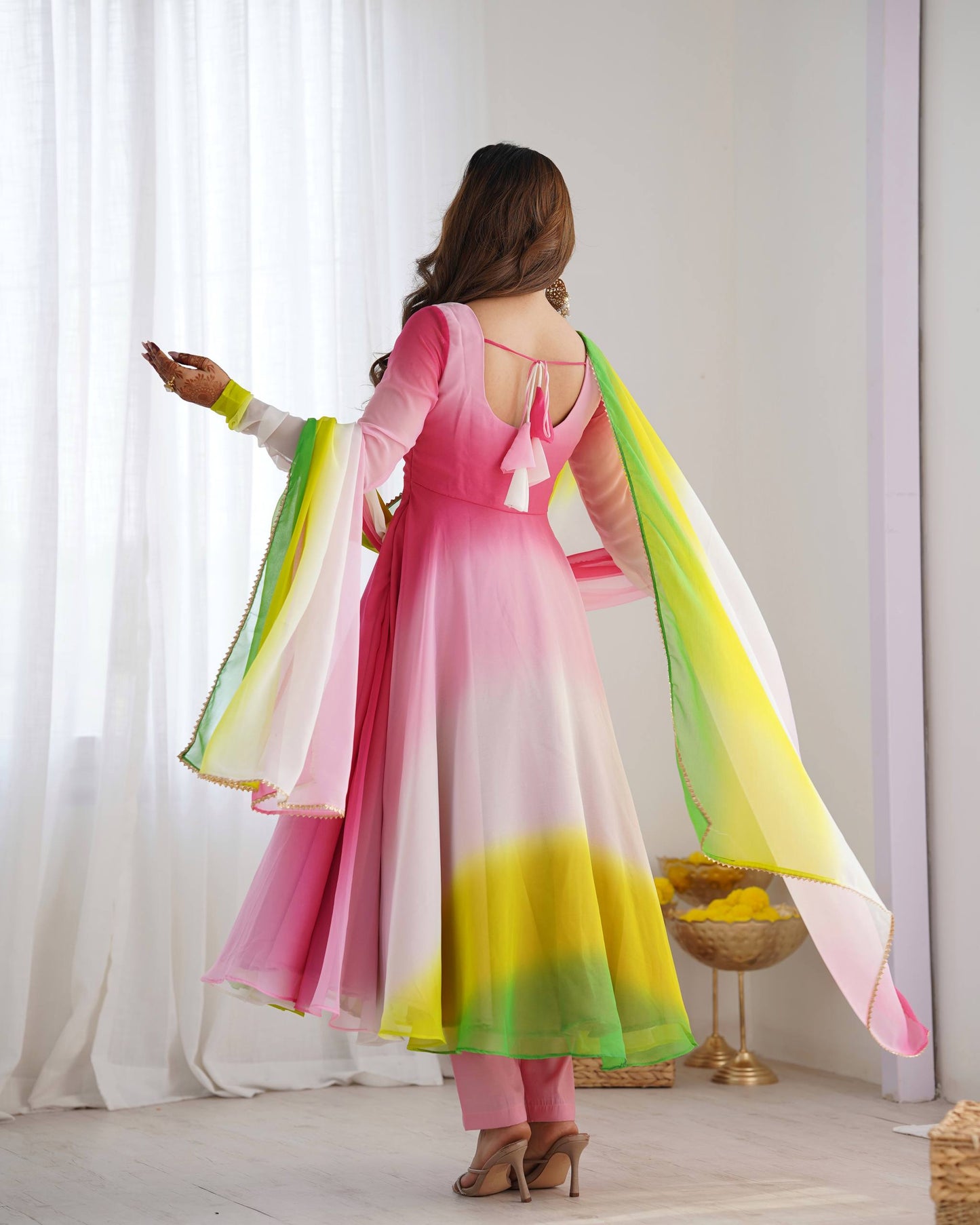 Lehenga Mart Designer Anarkali Suit With Kurta Pant Dupatta For Women-Multicolor