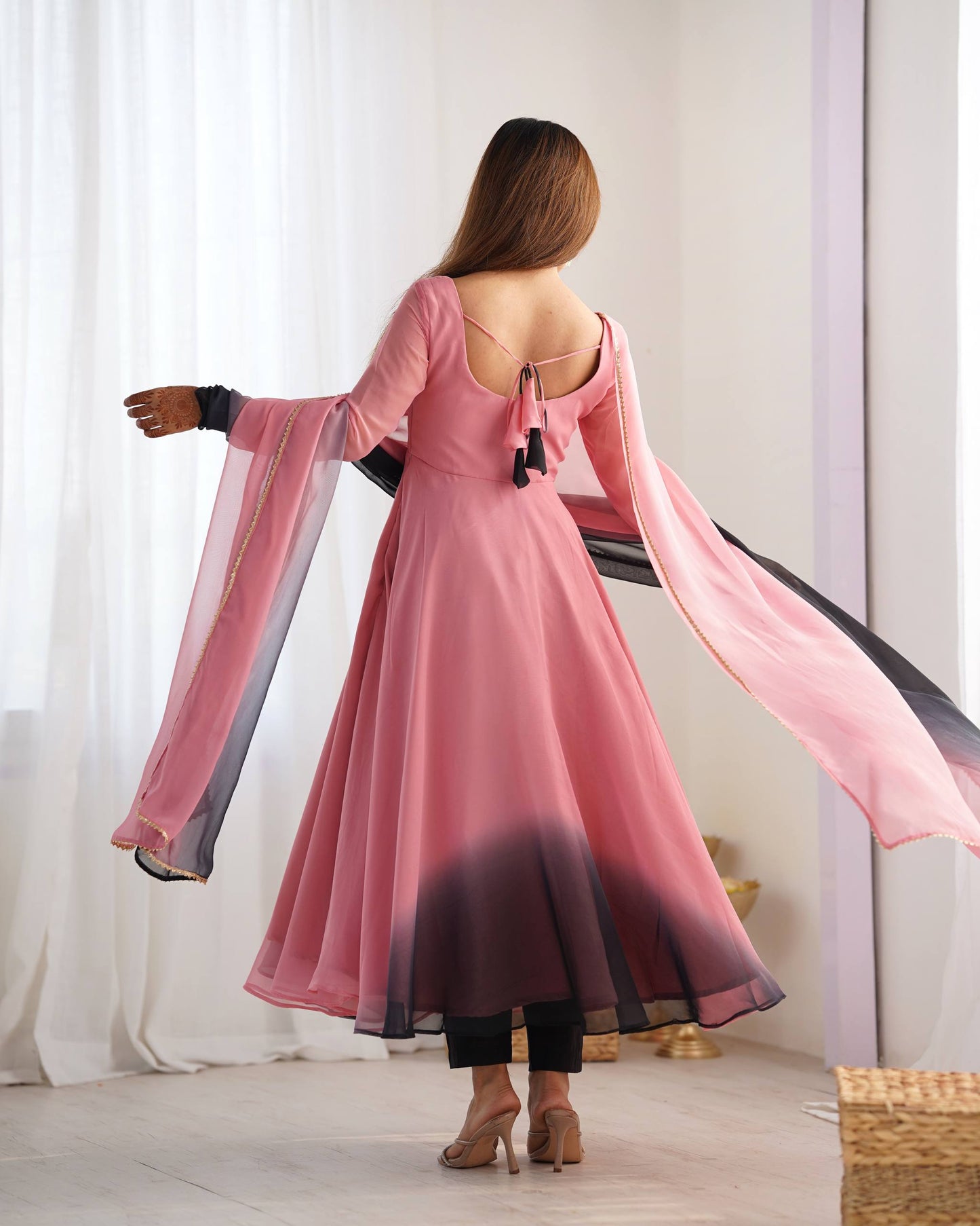 Lehenga Mart Designer Anarkali Suit With Kurta Pant Dupatta For Women-Onion Pink