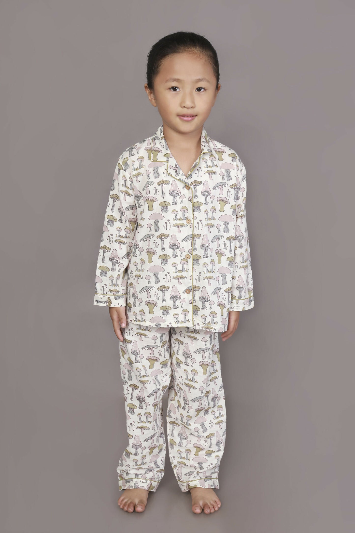 Breathables Kids Cotton White Mushroom Print Shirt & Pyjama Boys & Girls Night Suit