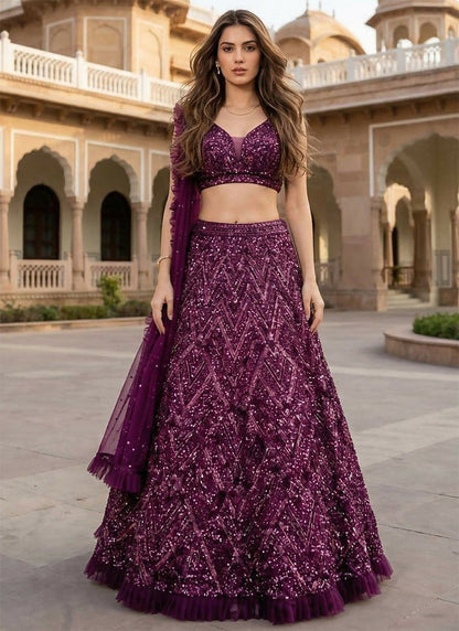 Lehenga Mart Wine Velvet Designer Bollywood Style Wedding Wear Lehenga Choli