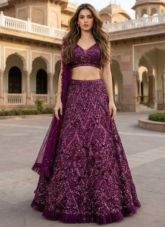 Lehenga Mart Wine Velvet Designer Bollywood Style Wedding Wear Lehenga Choli