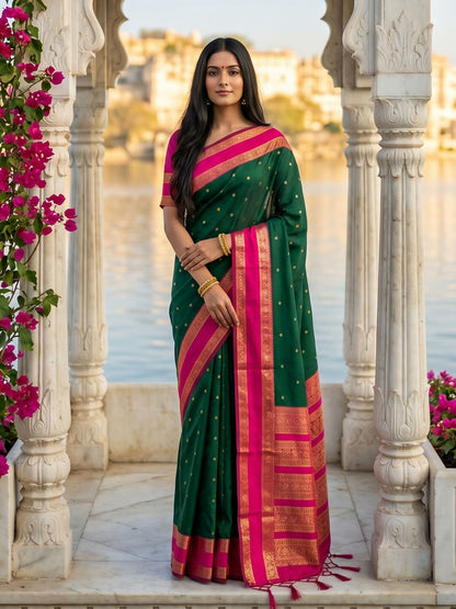 Shree Shyam Fashion Dark Green Silk Blend Saree