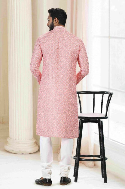 Raivat Ethnic Cotton Thread Work Kurta Pajama In Orange Colour