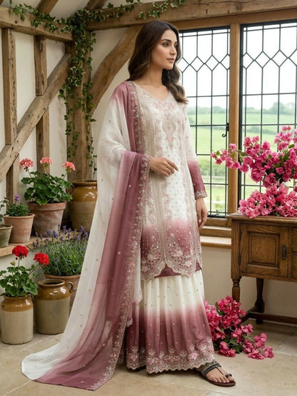 Teeya Creation New Trending Heavy Dual Tone Peding Star Georgette Pink Kurta Set