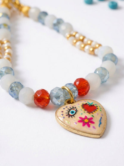 NVR Set of 2 Evil Eye Beaded Gold Toned Bhaiya Bhabhi Rakhi With Roli Chawal Chandan