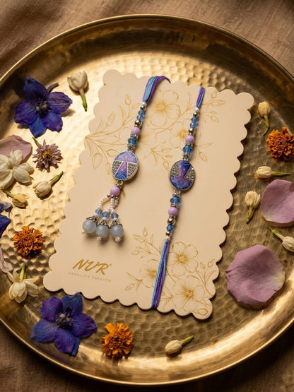 NVR Set of 2 Purple Artificial Beads Traditional Bhaiya Bhabhi Rakhi with Roli Chawal