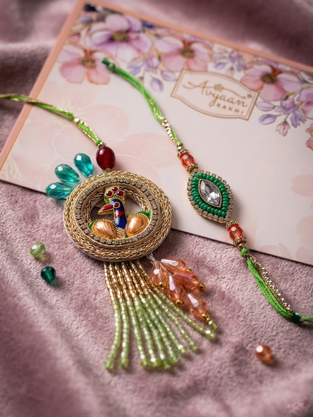 NVR Set of 2 Artificial Stones Designer Bhaiya Bhabhi Rakhi with Roli Chawal Chandan