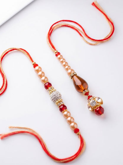 NVR Set of 2 Multicolor Artificial Stones & Beads Bhaiya Bhabhi Rakhi With Roli Chawal