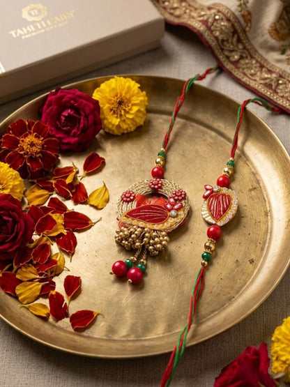 NVR Set of 2 Artificial Beads Bhaiya Bhabhi Rakhi with Roli Chawal Chandan Mishri