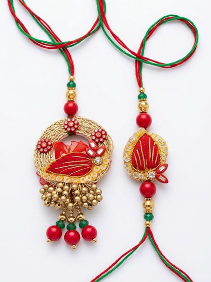 NVR Set of 2 Artificial Beads Bhaiya Bhabhi Rakhi with Roli Chawal Chandan Mishri