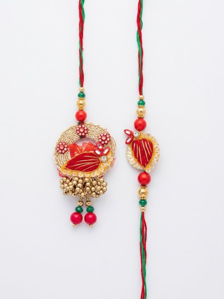 NVR Set of 2 Artificial Beads Bhaiya Bhabhi Rakhi with Roli Chawal Chandan Mishri
