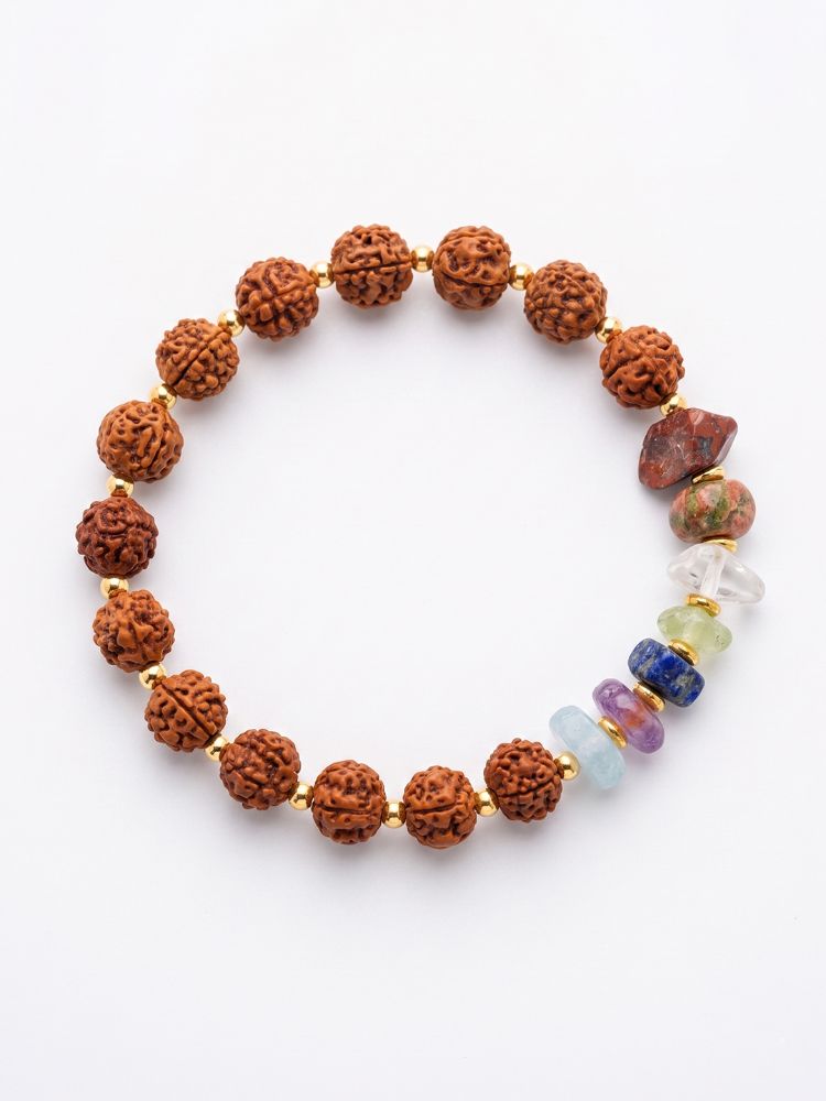 NVR Set of 2 Rudraksh & Seven Chakra Chip Bracelet Rakhi with Roli Chawal Chandan Mishri