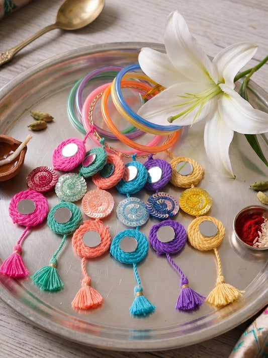 NVR Set of 2 Bangle Style Handcrafted Bhaiya Bhabhi Rakhi with Roli Chawal Chandan Mishri